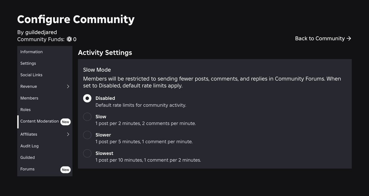 Bloxy_News's tweet image. Roblox is beginning to roll out new features for Communities, including a minimum account age requirement to join, additional category permissions for Forums, locking Forum post replies, and more.

Learn more: devforum.roblox.com/t/introducing-…