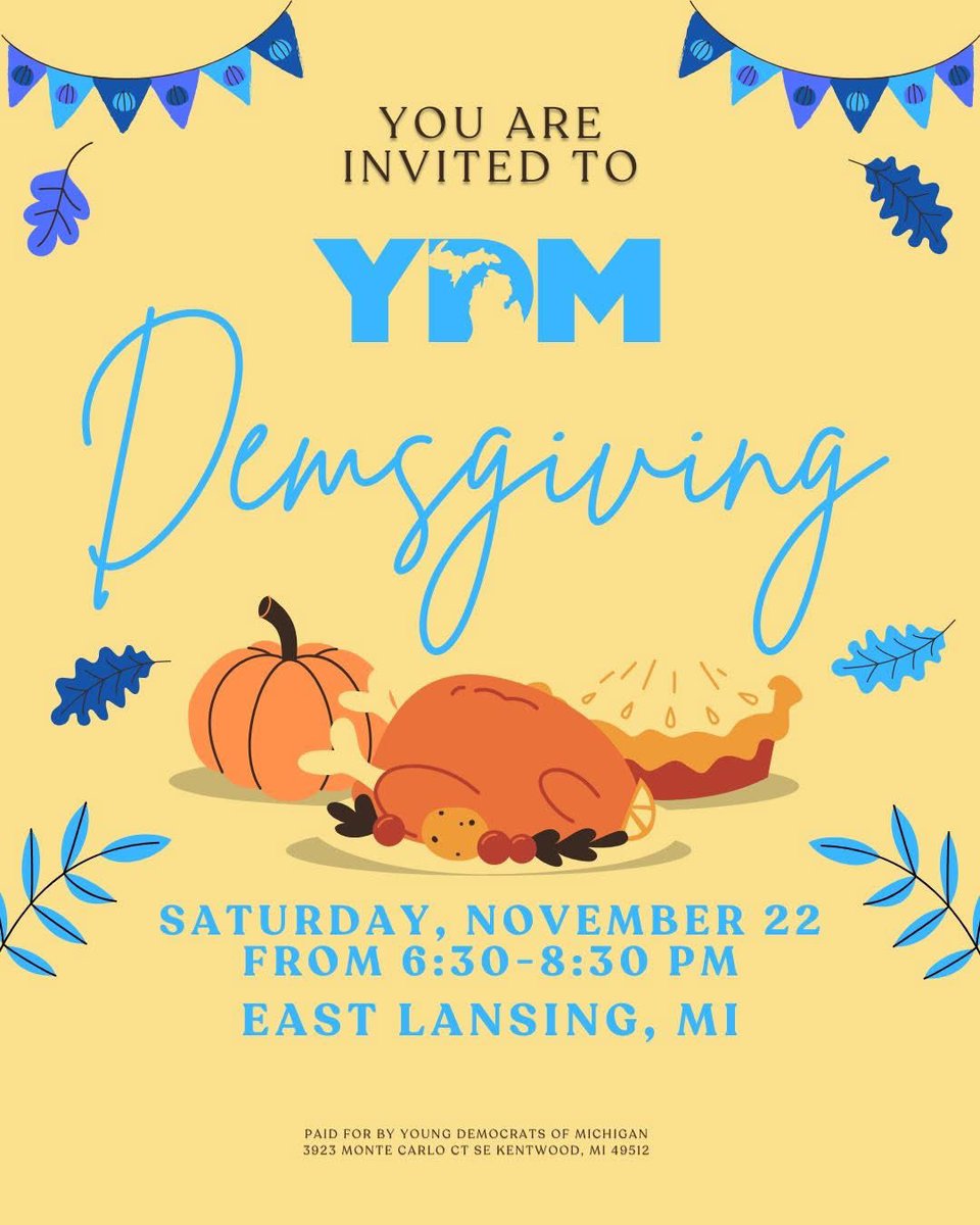 Demsgiving is back!

Join the YDM on November 22nd for our annual holiday celebration.

Purchase your ticket today: secure.actblue.com/donate/2025-de…