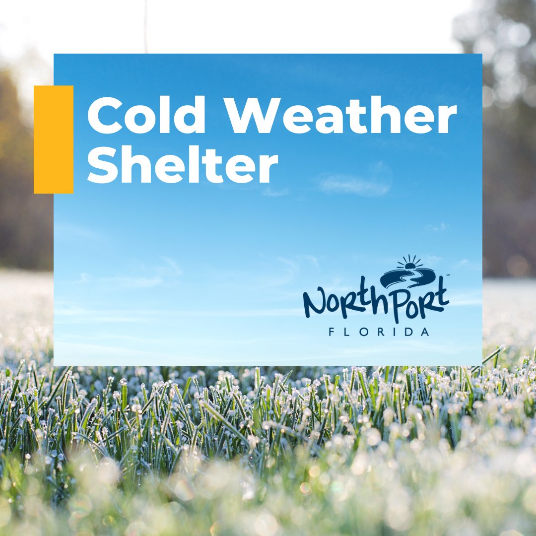 With the coming cold temperatures this evening, the City of North Port's Emergency Management team is coordinating with Sarasota County Emergency Services and 100 Church to open a cold weather shelter.

📍 100 Church, 14525 Tamiami Trail
⏰ Doors open at 5 p.m.