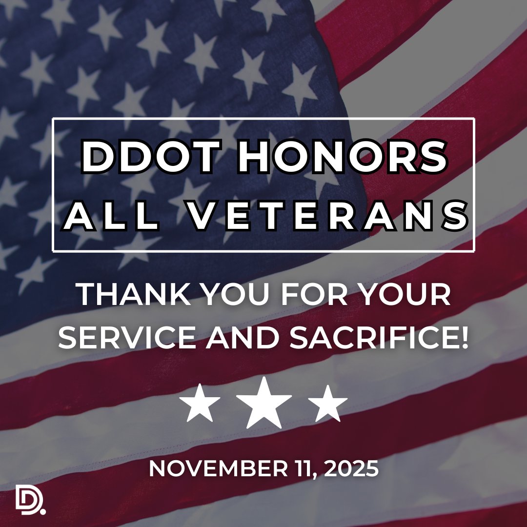 RideDDOT's tweet image. On this Veterans Day, we recognize all those who have served and continue to serve! Thank you for your service! 🇺🇸
A very special shoutout to our DDOT employees who are also Veterans. We salute you! 🚍❤️🩶💙