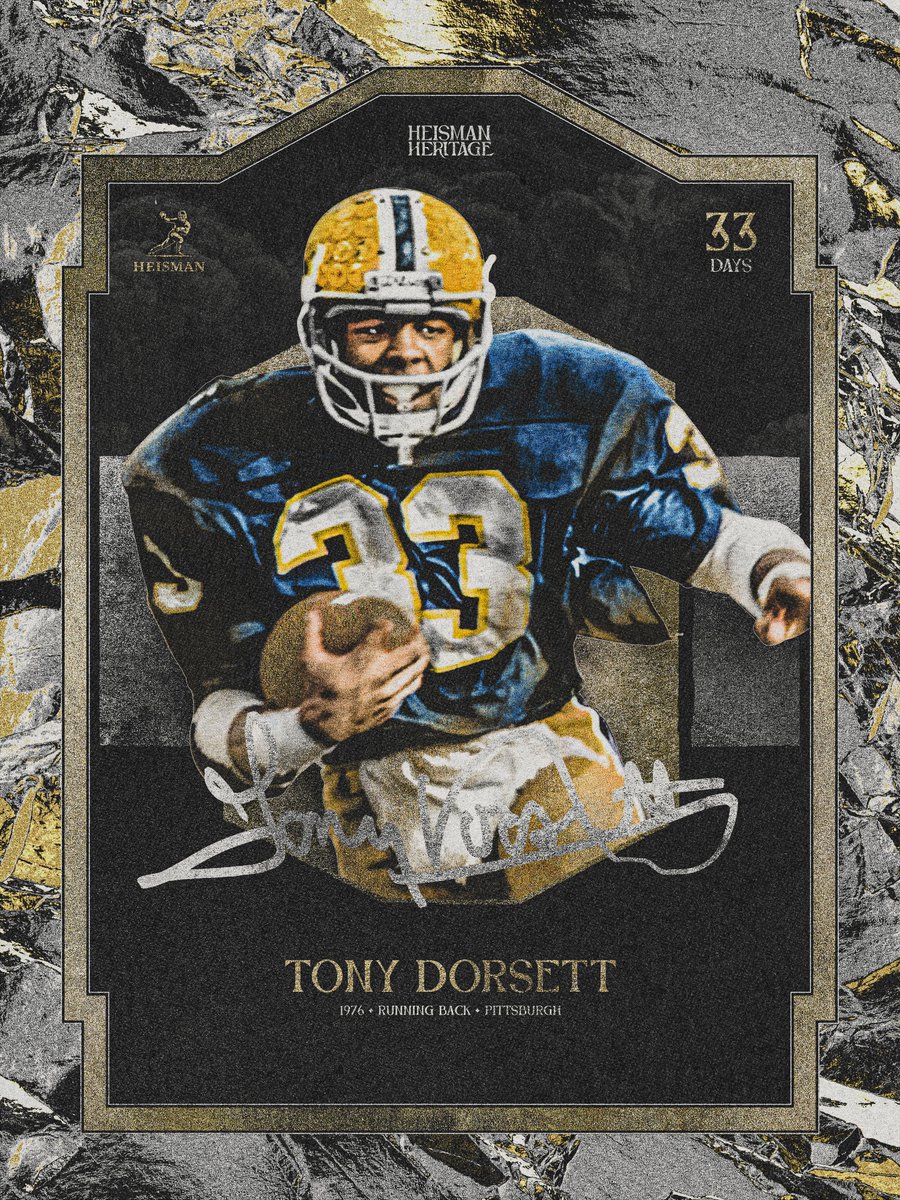 In 1976, @pitt_fb's Tony Dorsett won the Heisman Trophy while setting the NCAA career rushing record, a mark that stood for 22 seasons.

#HeismanHeritage | 33 Days
