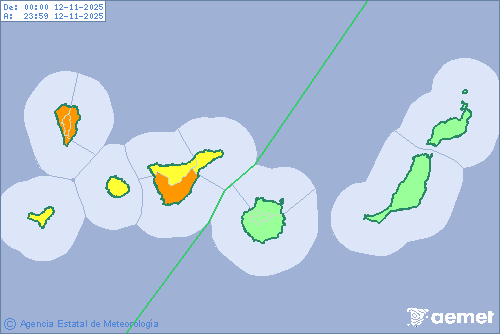 La Aemet sigue ampliando avisos, esta vez al norte de  Tenerife. Seguramente debido a ese cambio de varias componentes que incluye ahora la NO al ir saliendo el frente. 
#canarias