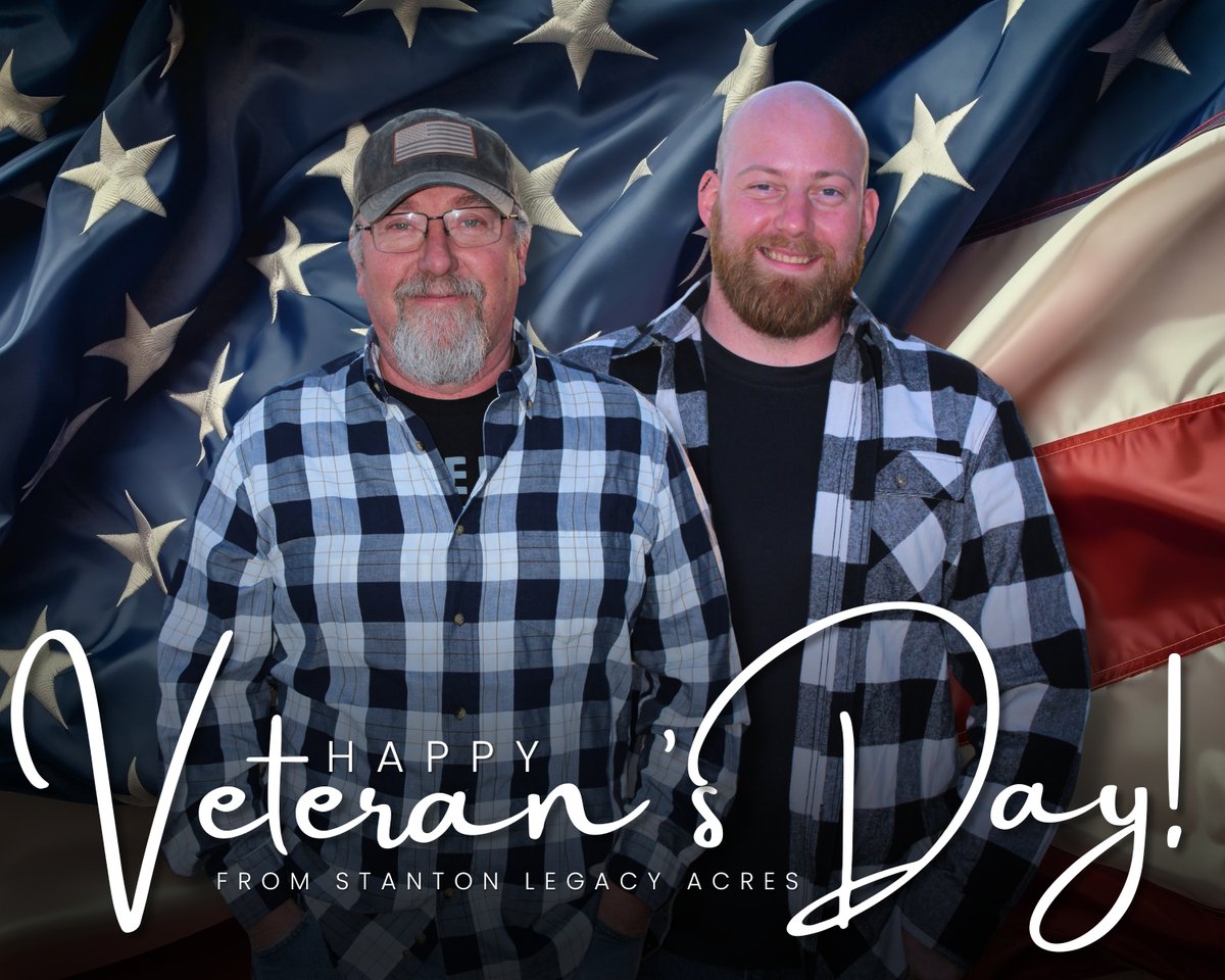 StantonAcres's tweet photo. 🇺🇸 Happy Veteran’s Day from Stanton Legacy Acres! 
From our family to yours, thank you to every hero who has worn the uniform and defended our freedom. Your sacrifice means the world.
#VeteransDay #ThankYouVeterans #VeteranOwned  #FarmToFamily #SupportOurVets #VeteranStrong https://t.co/0ik9YdNy2b