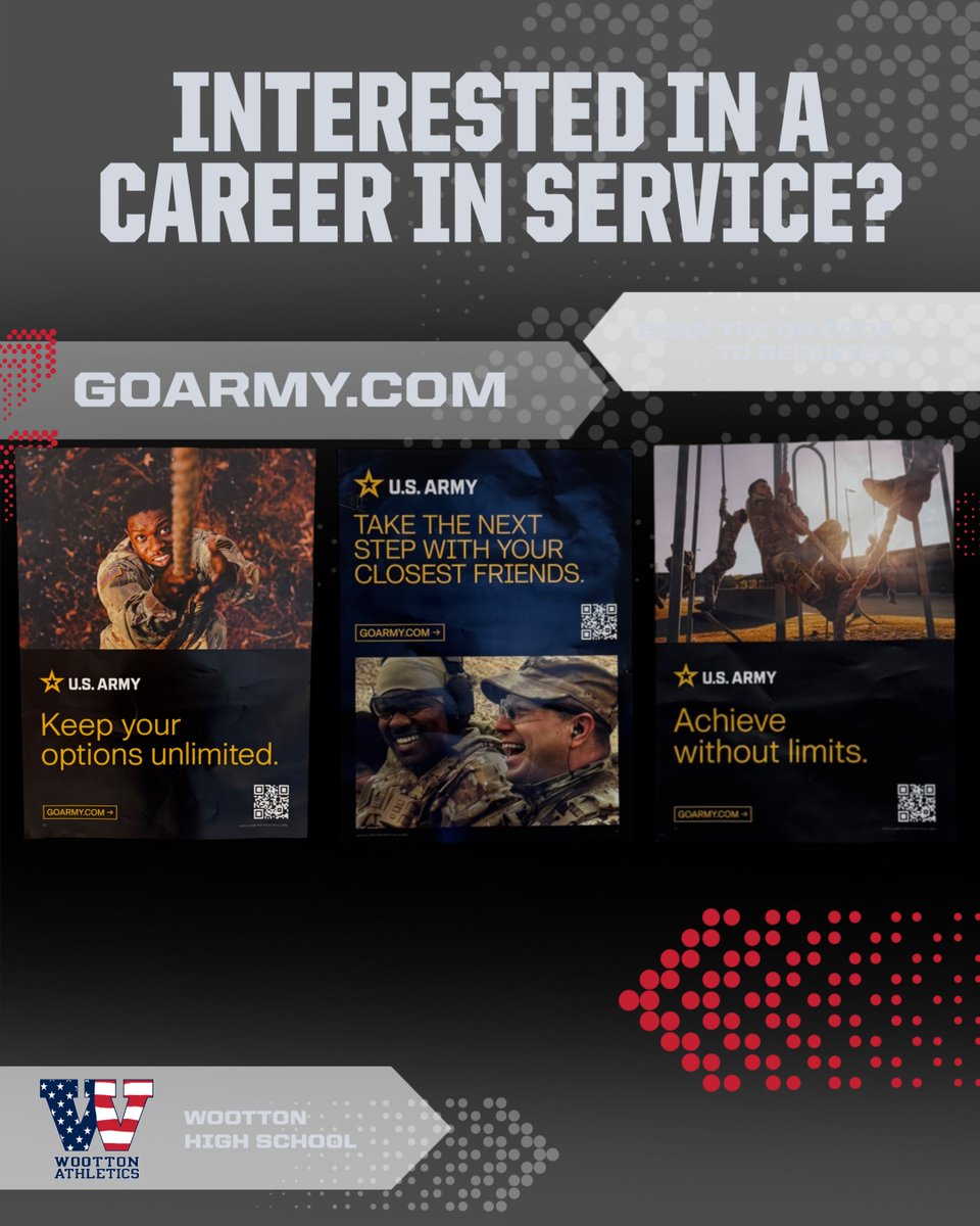 Looking for a career in service? Consider the US Army, register today by scanning one of the QR Codes!