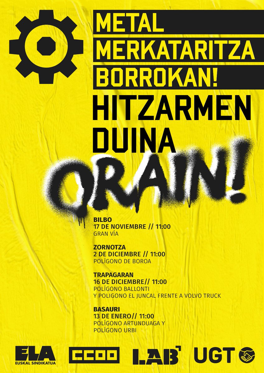 Mobilizazioetarako deialdiak Bizkaiko metal merkataritzan lan hitzarmen duin bat lortzeko.
Antokakuntza eta borroka dira bideak!