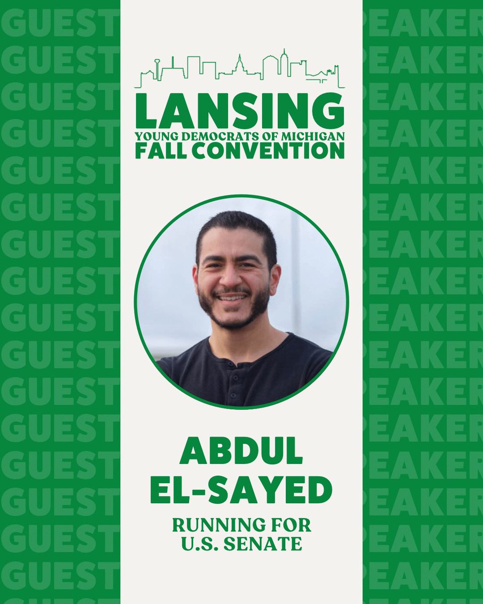 We are excited to welcome <a href="/AbdulElSayed/">Dr. Abdul El-Sayed</a>, candidate for U.S. Senate, as a guest speaker for #YDMLansing!

Register today: docs.google.com/forms/d/e/1FAI…