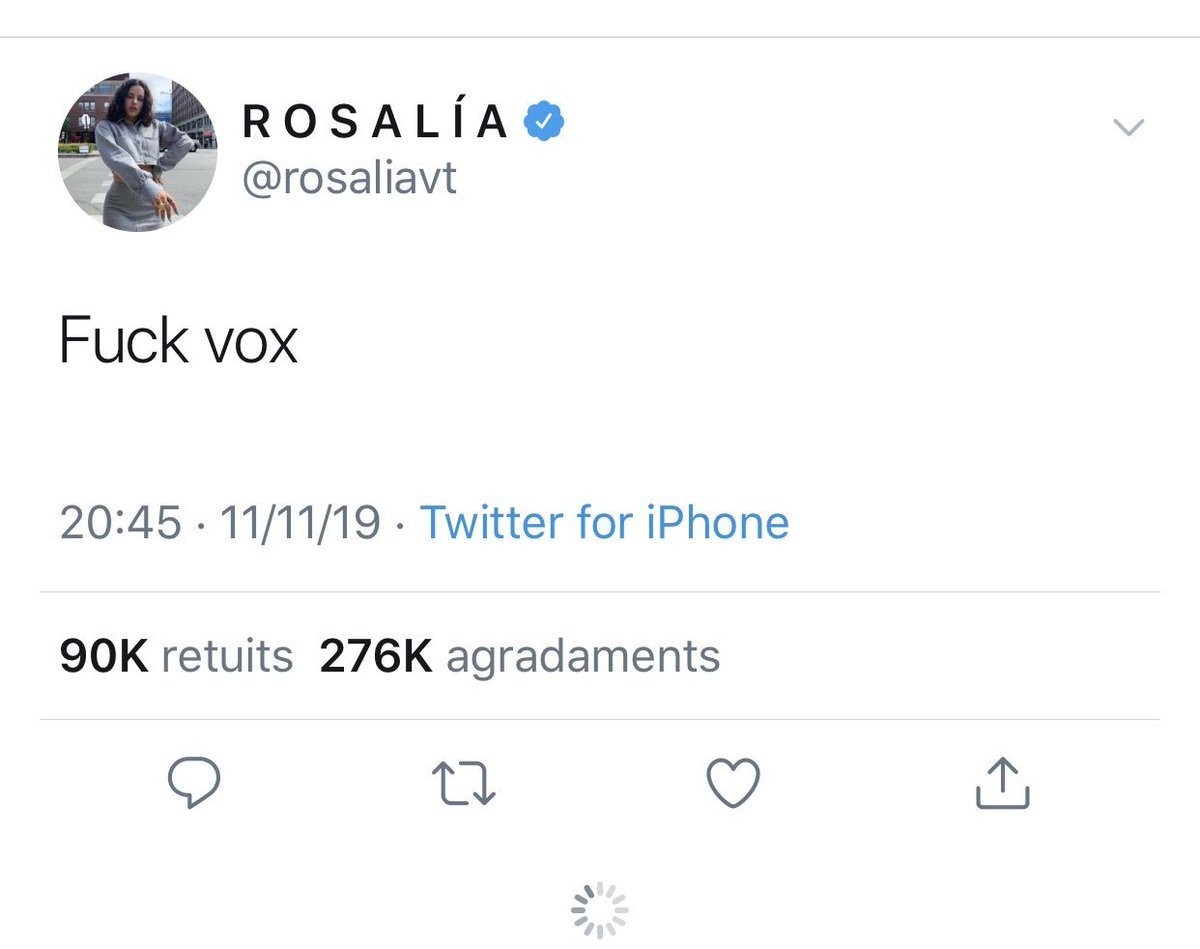 Luis_Endera's tweet photo. La cuenta ya no está activa, pero recordemos el mejor tuit de #Rosalía #FuckVox #LaRevuelta 💪🏽✊🏽 https://t.co/4hGjEY9R9m