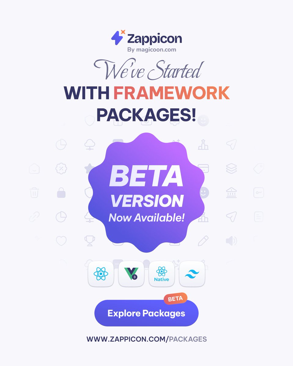 ZappiconLabs's tweet photo. We’ve started developing Zappicon packages for frameworks!
🚀 We’ve now launched the free Zappicon icons as a beta release.
✦︎ Supports: React, Vue, React Native, Tailwind.

Explore Packages 👇
https://t.co/CZflImxCOO

#icons  #zappicon #saas  #vuejs  #tailwind #React #vue https://t.co/RdQZkpiNQX