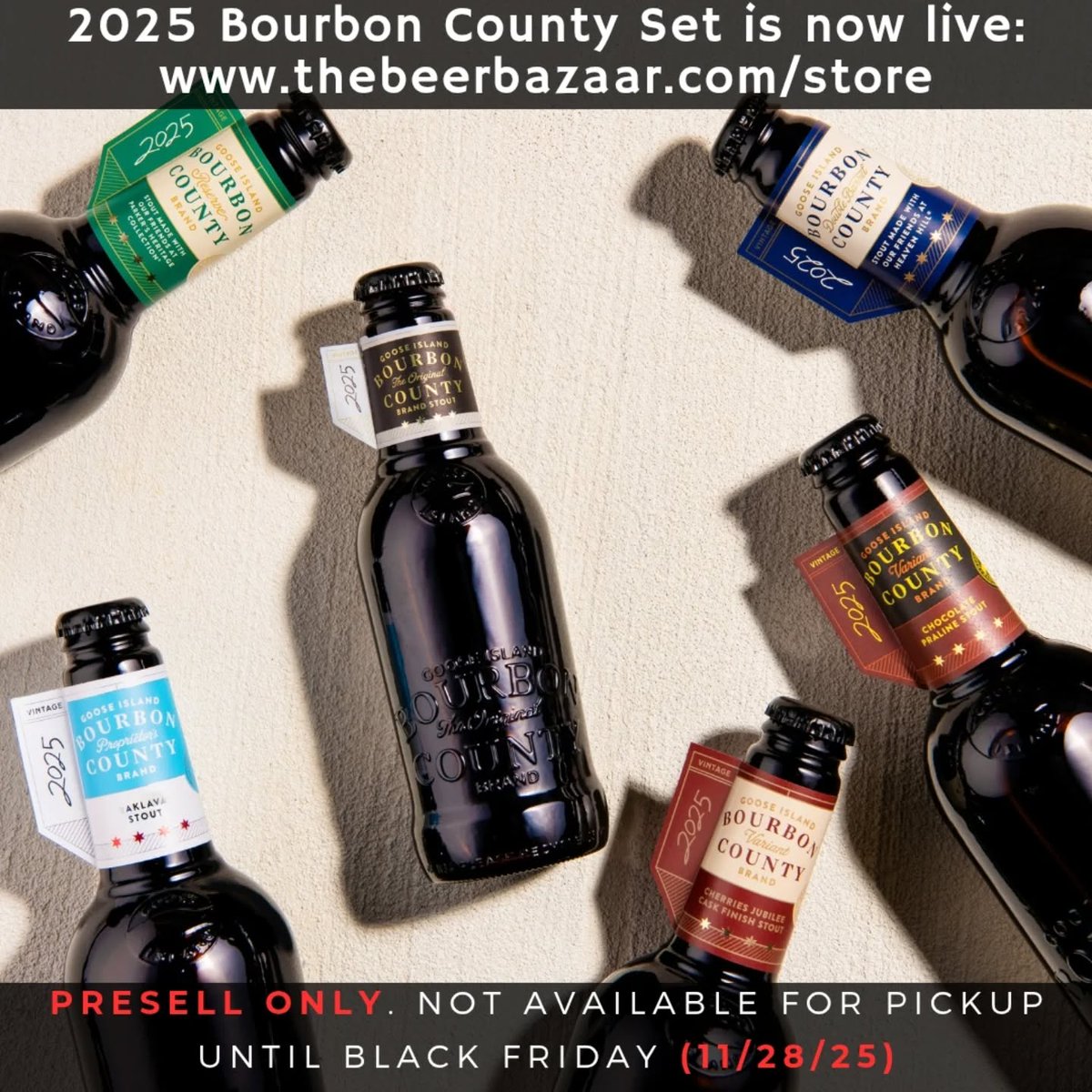 📦2025 BCBS Set Details: Secure all 6 bottles: Original, Cherries Jubilee 🍒, Chocolate Praline 🍫🥜, Proprietor's, Double Barrel &amp; Reserve Stout. Set includes a flight at the 11/28 Release OR a Prop flight on 11/14. Pre-order now! thebeerbazaar.com/store #BeerBazaar #2025BCBS