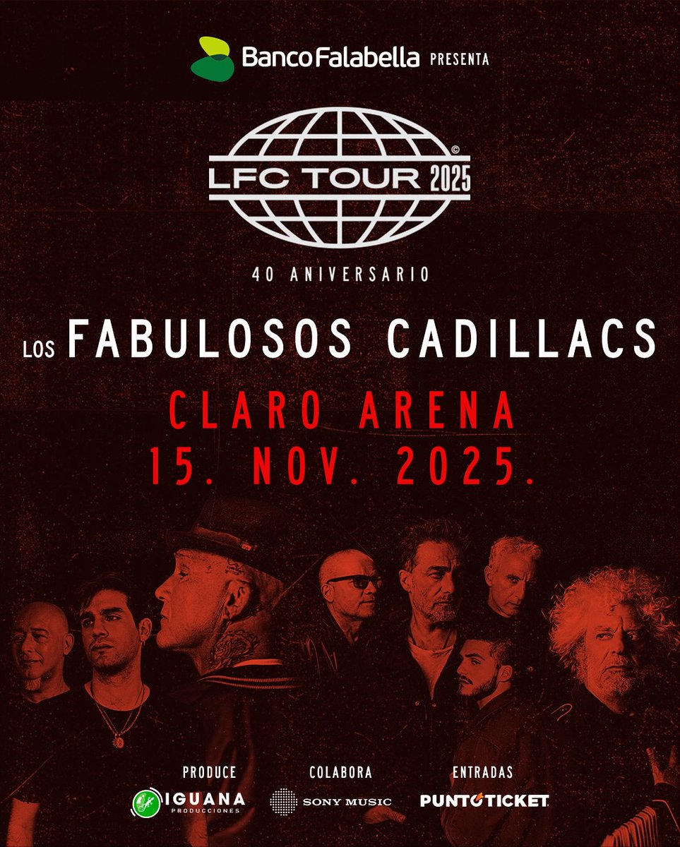 rockaxisoficial's tweet photo. 🎺 ¡CONCURSO IMPERDIBLE! 🎺
⠀
@lfcoficial celebra 40 años de historia y llega, por primera vez al Claro Arena, con un show que promete pura fiesta, ritmo y nostalgia. Vicentico y compañía repasarán sus grandes himnos en una noche que será inolvidable ✨.
⠀
🔗 ¿Quieres estar ahí? Sigue las instrucciones aquí 👉 https://t.co/RGn4AnEtI5
⠀
📍 Claro Arena, Santiago
📅 Sábado 15 de noviembre
🎟️ @puntoticket 
⠀
@IguanaCL