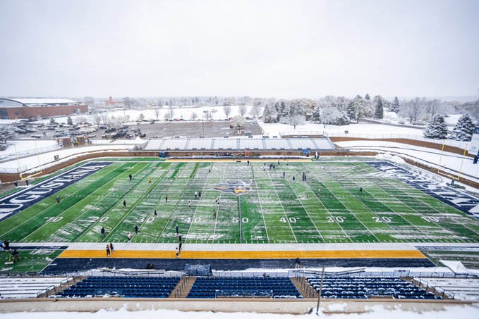Very proud of our Operations and Facilities Team for clearing 4" of snow off the field on Saturday morning in roughly 4 hours! Tough loss on the field, but glad to do our part! Go Vikings!