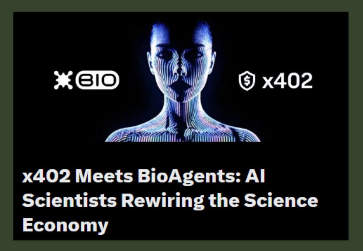 BioProtocolAF's tweet image. x402 payments just got integrated with BioAgents

TL;DR – x402 + BioAgents = Autonomous, Onchain Science

x402 is a new payment protocol by Coinbase that brings instant stablecoin payments (like USDC) directly into the web using the long-unused HTTP status code 402 “Payment…