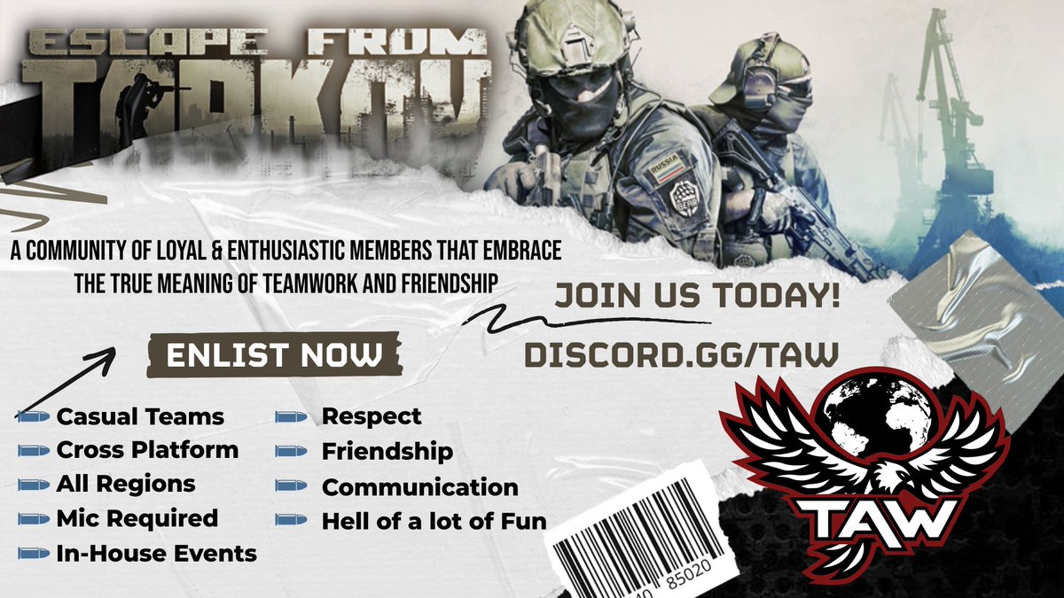 TAWGaming's tweet photo. 🌍 Join The Art of Warfare [TAW]

The Art of Warfare is a long standing, international gaming community with 20+ active games and 900+ members worldwide. We’re built on teamwork, friendship, and structured events that bring players together.
✨ We are about to launch: https://t.co/CKP5ZnX68t