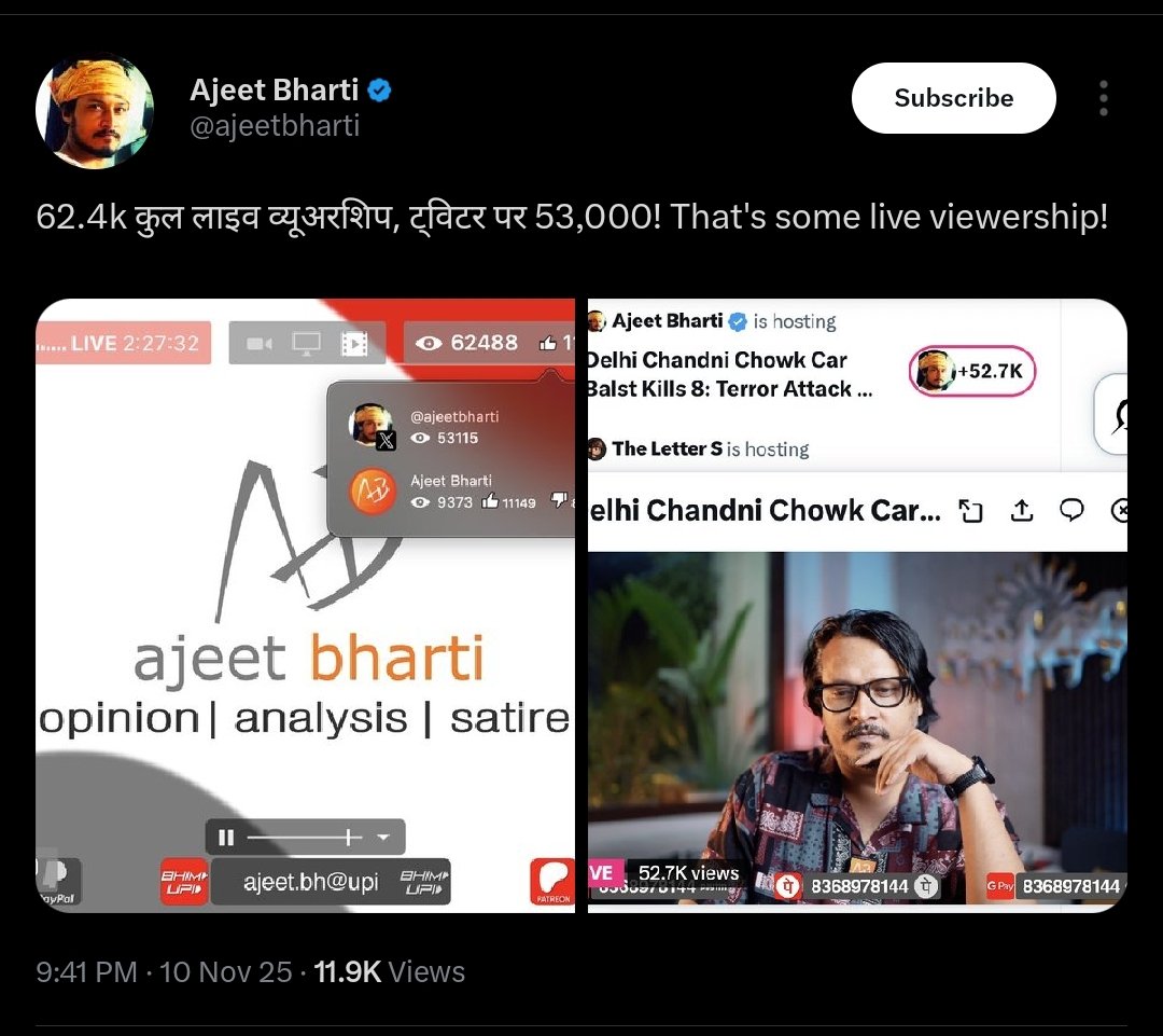 While the whole of India mourned the loss of innocent lives in the Delhi blast, Zulfowali Begum <a href="/ajeetbharti/">Ajeet Bharti</a> was busy counting his viewership.

He Is Adopted Father Of Few On Social Media...

#DelhiBlast #Delhi #Blast #Terrorism #Radicals #RedFort #LalQila #HighAleart