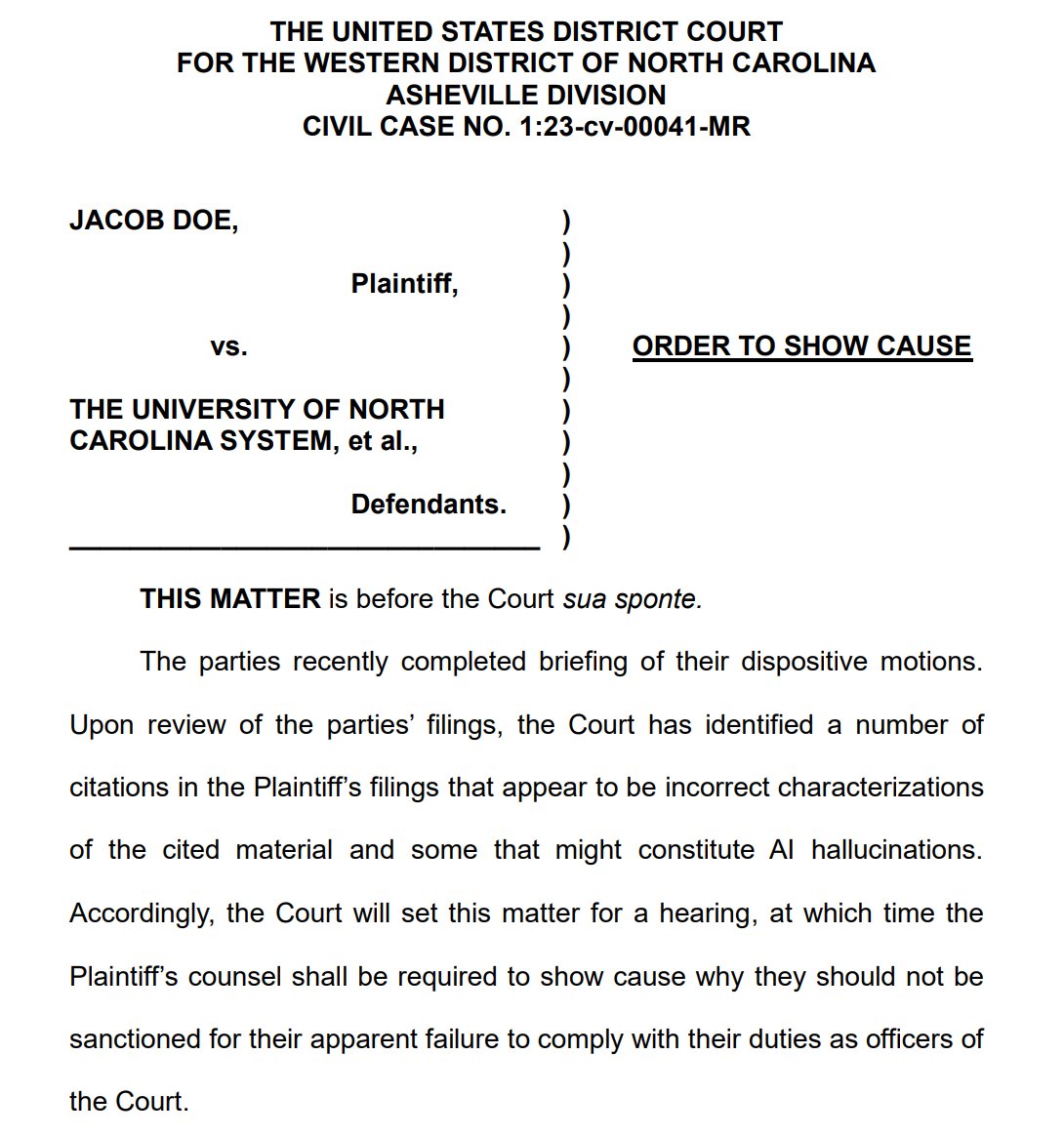 kcjohnson9's tweet photo. In UNC acc'd student appeal, student moved on from original counsel after a favorable TRO ruling &amp; then a favorable oral argument. This seems like it was a mistake. https://t.co/62BcIUPt27