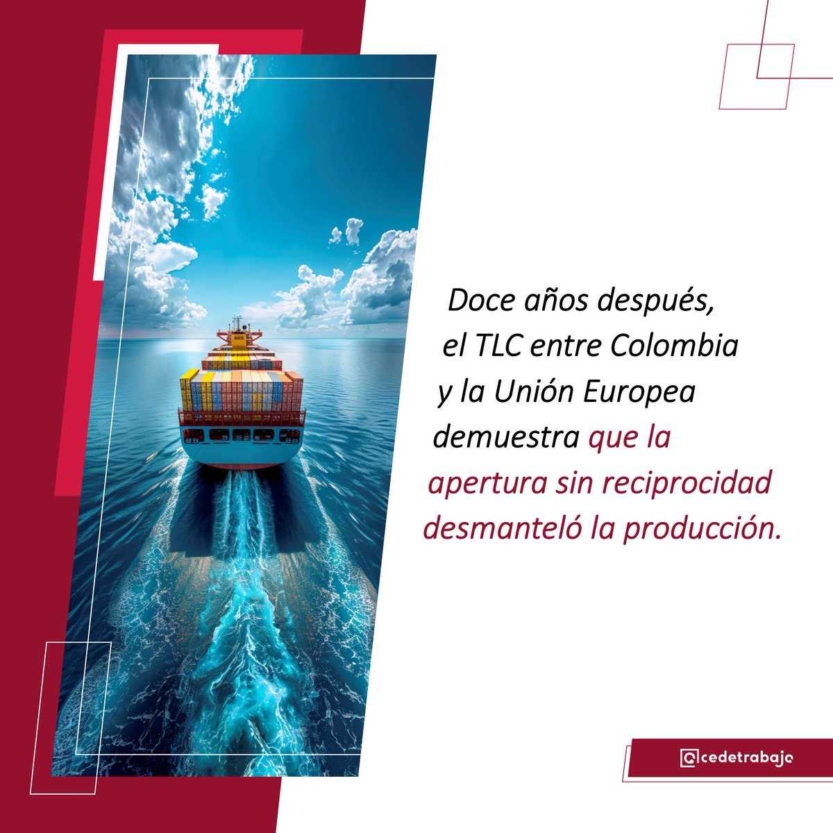 📌 #𝗡𝘂𝗲𝘀𝘁𝗿𝗼𝘀𝗔𝗻𝗮́𝗹𝗶𝘀𝗶𝘀 | #TLC entre #Colombia y la Unión Europea pasó de prometer diversificación a sostener ventas primarias, pérdida de tracción industrial y empleo, mientras reglas verdes suben costos y riesgo para exportadores.

Informe: cedetrabajo.org/tlc-colombia-u…