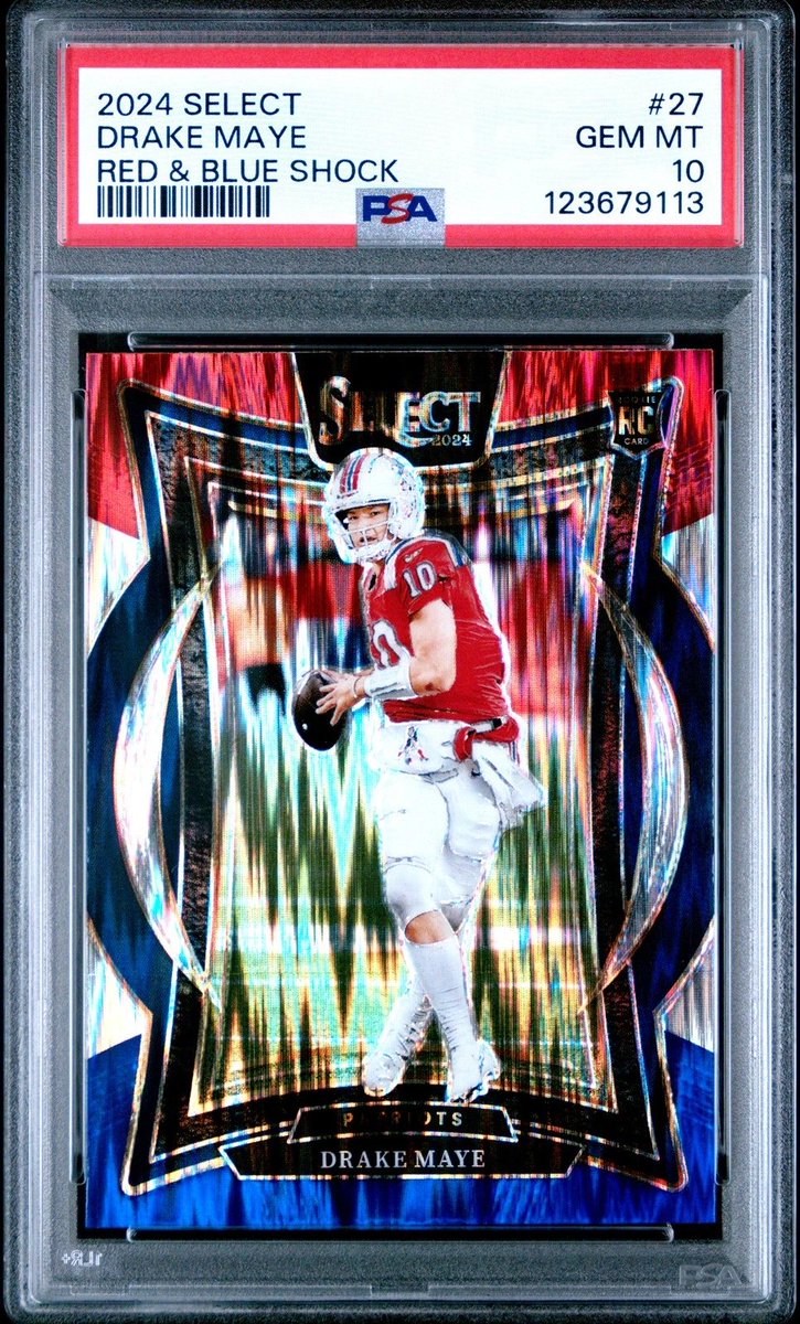 thesethguycards's tweet image. Red &amp;amp; Blue Shock. PSA 10. Drake Maye. Enough said.
💥 ebay.com/itm/2977508002…
@CardPurchaser #PSA10 #SelectFootball #DrakeMaye