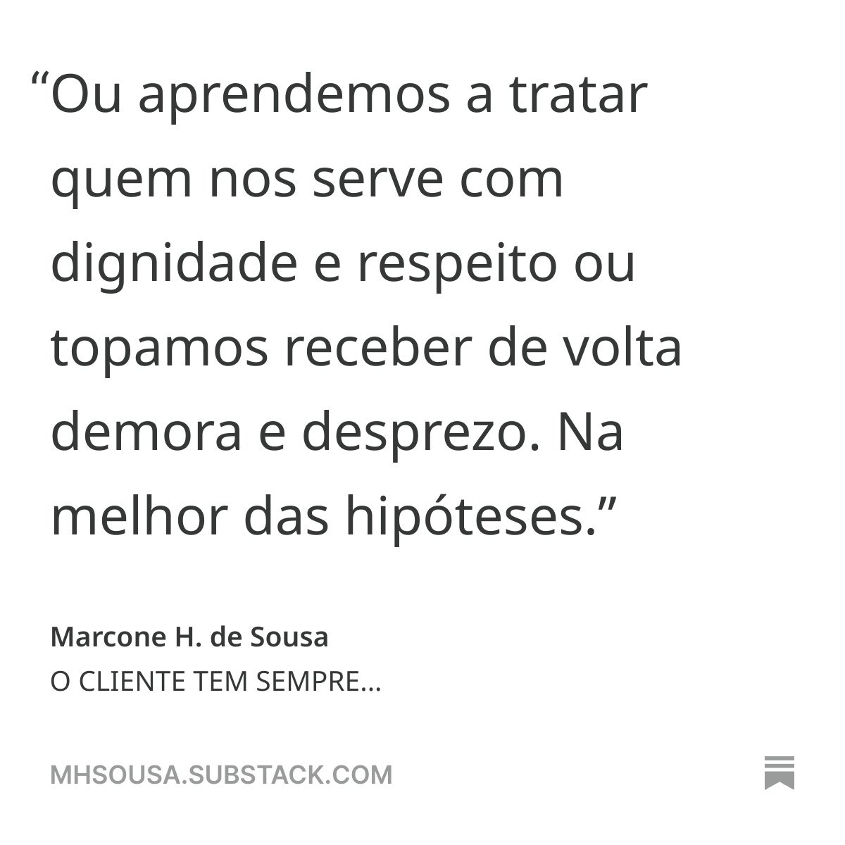 "O brasileiro autoindulgente, acostumado a ter alguém abaixo de si, não se contenta em ser tratado com dignidade: quer ter o rabo lambido como status, pra sentir que manda, exigir vassalagem."

Meus dois dedos sobre a "influencer" que veio pra BA e odiou.

mhsousa.substack.com/p/o-cliente-te…