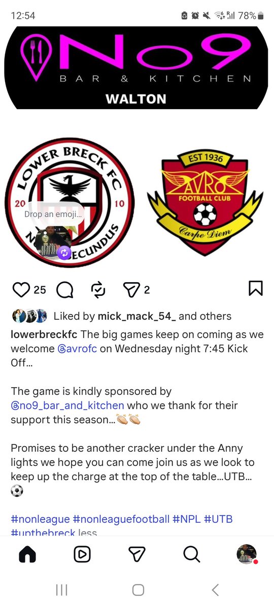 <a href="/lowerbreck/">LOWER BRECK FC</a> 
Massive week ahead of fixtures and we start this Wednesday night at <a href="/anfield_sports/">Anfield Sports</a> 19:45ko verses <a href="/AvroFC/">Avro FC</a>

Come down and support your local team who are top of the league  👏 👌 

Up The Breck ❤️🖤⚽️