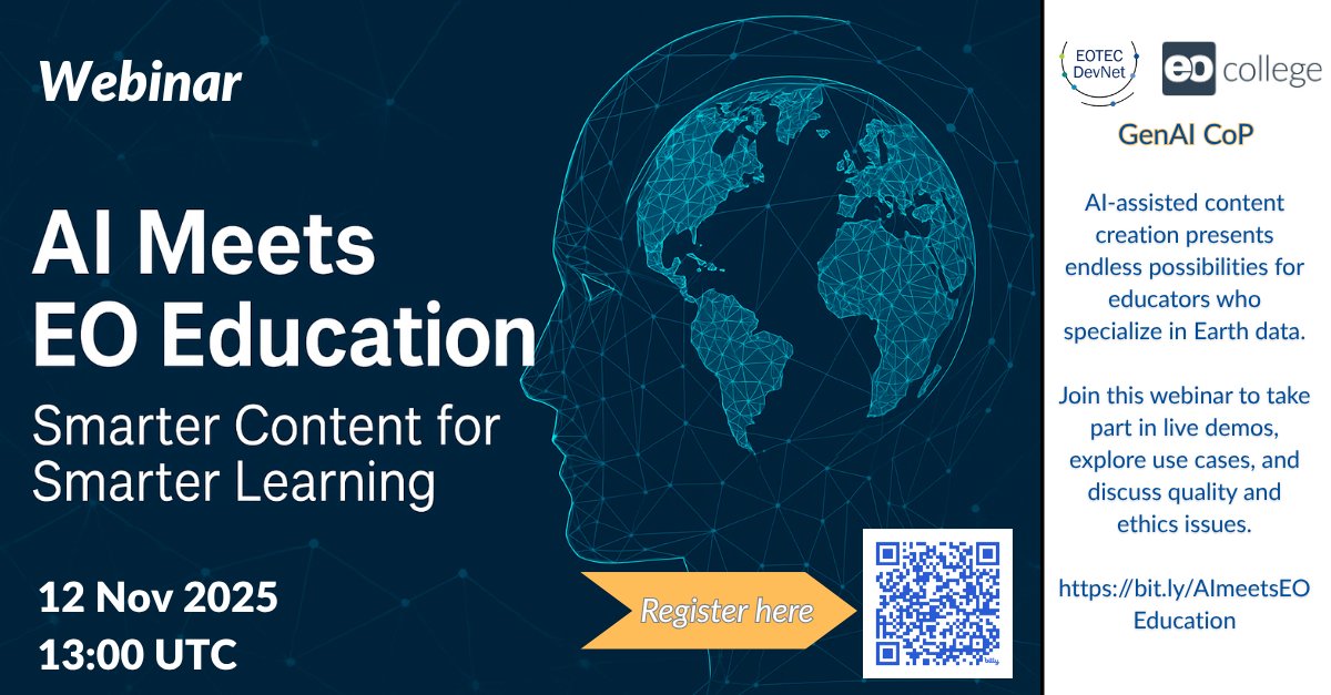 EOTECDevNet's tweet image. How are @Google and @esa using AI to transform education? Hear what their experts say at our webinar Wednesday👇

12 Nov | 13:00 UTC
Register: bit.ly/AImeetsEOEduca…

Live demos and use cases
#EOTECDevNet #EOCollege @PiSchool 
@ImperativeSpace
