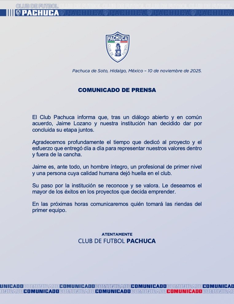 📋 | COMUNICADO DE PRENSA: Jaime Lozano.
