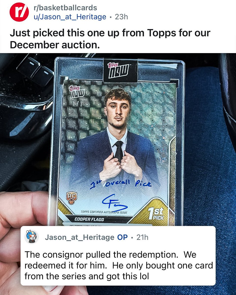 beckettcollect's tweet image. He got this 1/1 Cooper Flagg card for $12 😳

From redemption to record-setter, one collector pulled the only Cooper Flagg FoilFractor 1/1 autograph ever made, and it graded a #BGSBlackLabel