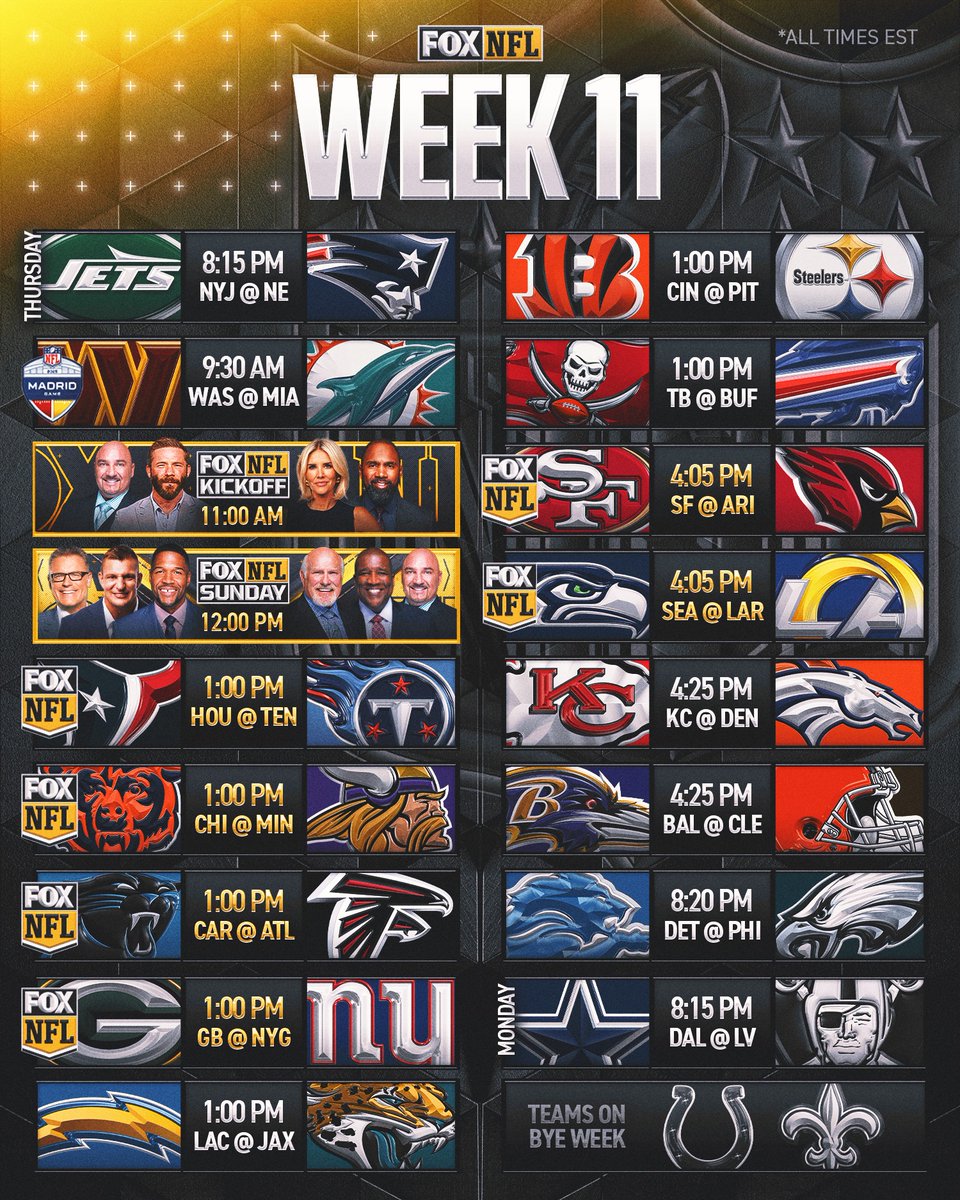 NFLonFOX's tweet image. Happy Week 11! Which games are you most excited to watch? 👀