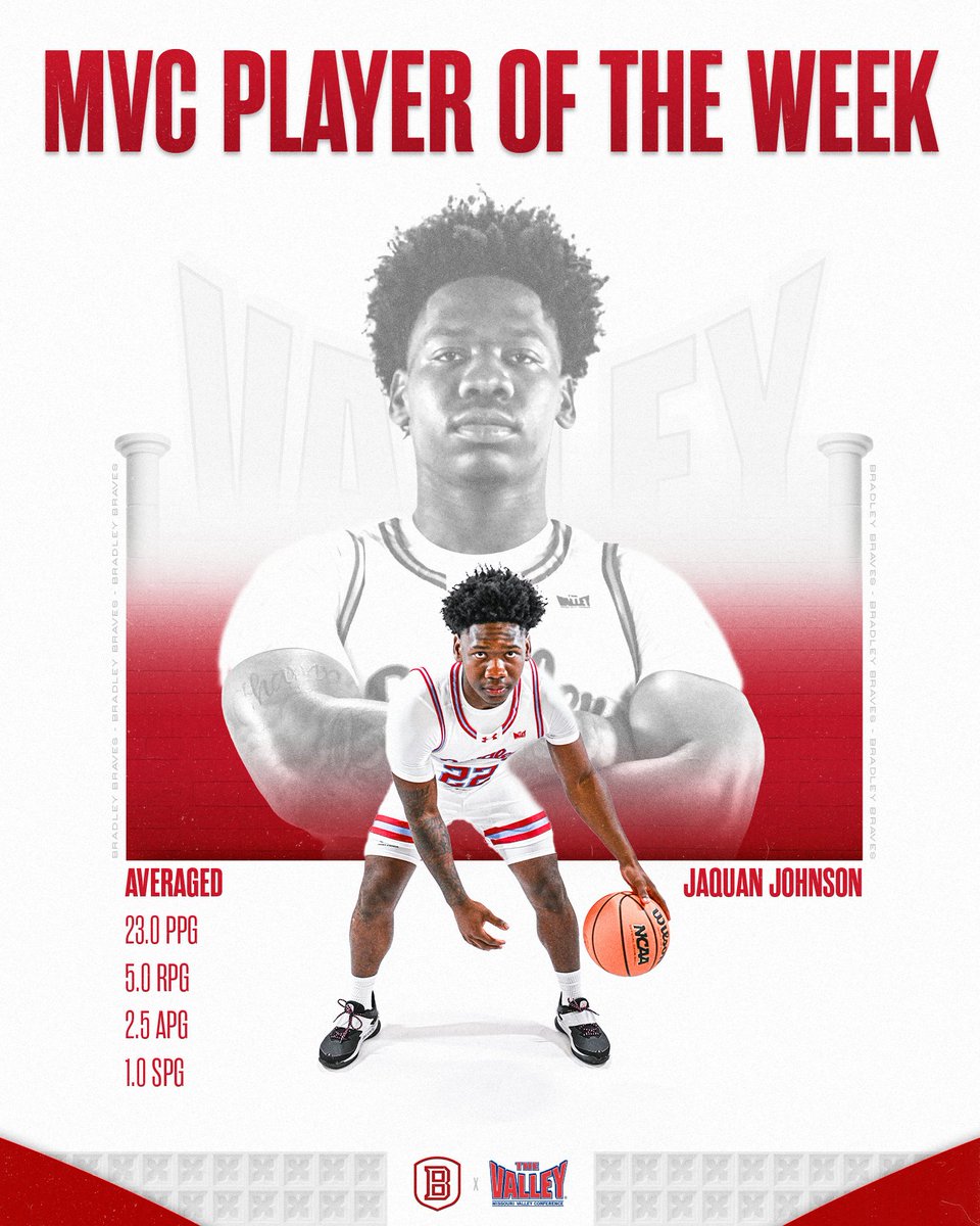 You can call him Jaquan, Bully or 𝐌𝐕𝐂 𝐏𝐋𝐀𝐘𝐄𝐑 𝐎𝐅 𝐓𝐇𝐄 𝐖𝐄𝐄𝐊

Johnson set new career marks for points (33) and made 3FGs (3) vs Central Michigan on his way to his first MVC Player of the Week Honor.