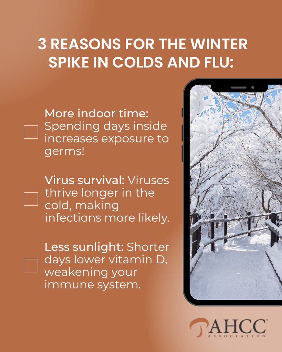 AHCCAssociation's tweet photo. Protect yourself this season by eating nutrient-rich foods, staying active, getting enough sleep, practicing good hygiene, and supporting your immune system with supplements like AHCC. 

https://t.co/rxSvw1QadU https://t.co/aIjYIb7nAA