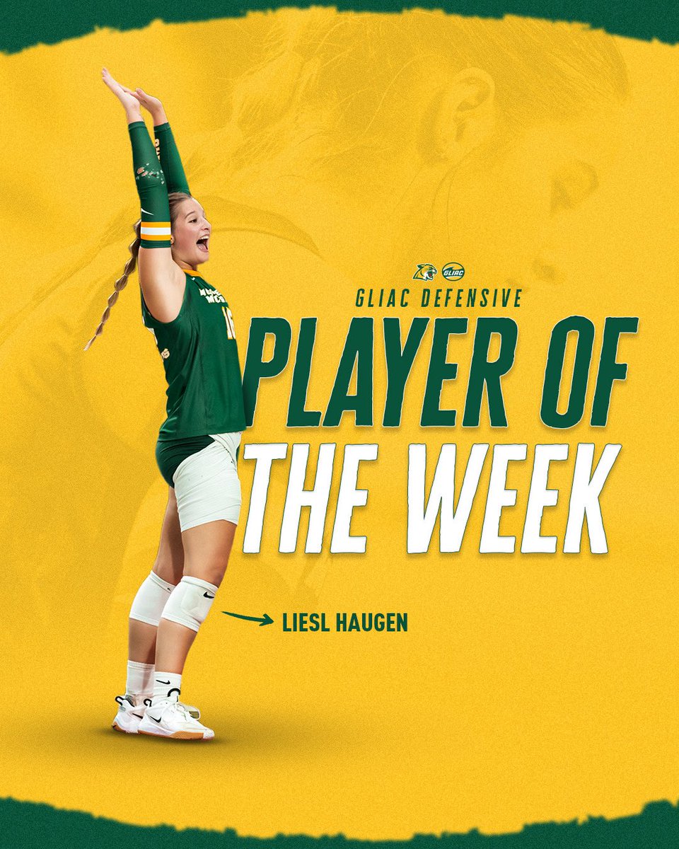 NMU_Volleyball's tweet photo. For the THIRD TIME… GLIAC Defensive Player of the Week!!! 🏆
#16 Liesl Haugen’s incredible defensive work this past weekend with a total of 62 digs. She defended with 24 digs versus Ferris State and 38 digs versus Davenport as the ‘Cats swept the weekend!
#NMUVB #PointCats https://t.co/NKHbNLJs7t