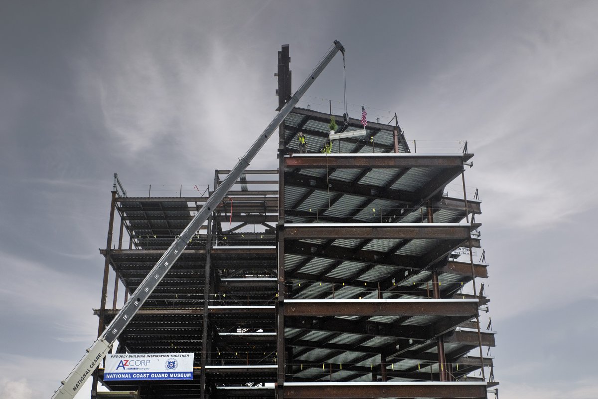 azconstruct's tweet image. Proud to celebrate a major milestone with the National Coast Guard Museum Association, Payette, and our partners — the full structural frame of the National Coast Guard Museum now stands tall in New London! ⚓ Honoring the spirit and legacy of the U.S Coast Guard. #azcorp #NCGMA