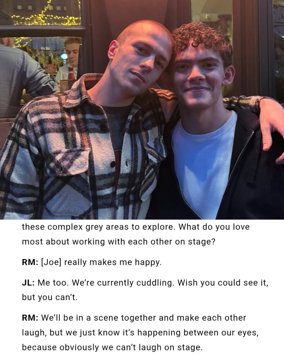 "what do you love most about working with each other on stage?"
ruaridh: joe really makes me happy
joe: me too
😭😭😭😭😭😭🫶🫶🫶🫶