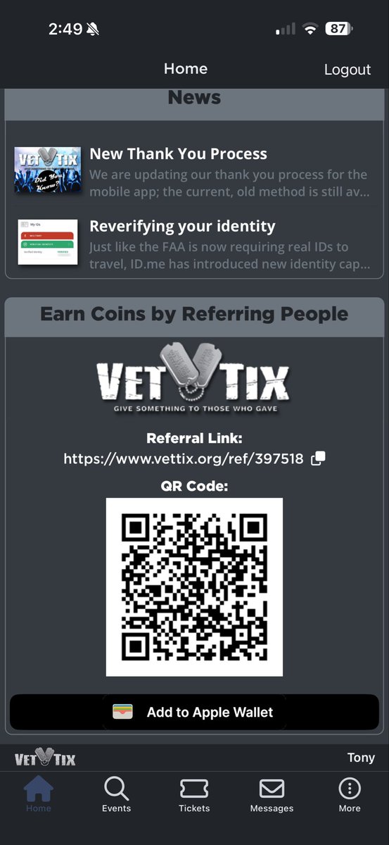 Hey <a href="/VetTix/">Vet Tix</a> is the app broken? Every time an event comes up I get directed to the pictured page not the event. Also I am never notified about lottery results.