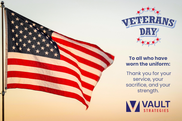 In observance of Veterans Day, all <a href="/allthingsvault/">VAULT Strategies</a> offices will be closed tomorrow, November 11, 2025, as our team takes time to reflect and give thanks for those who have worn the uniform in service to our nation. Thank you for your service. ❤️🩶💙

#VeteransDay #Gratitude