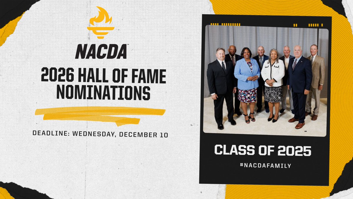 NACDA's tweet image. We are excited to launch the NACDA Hall of Fame nomination process for the Class of 2026!  

Find out how to honor a deserving AD here 👉 bit.ly/47yFPCp