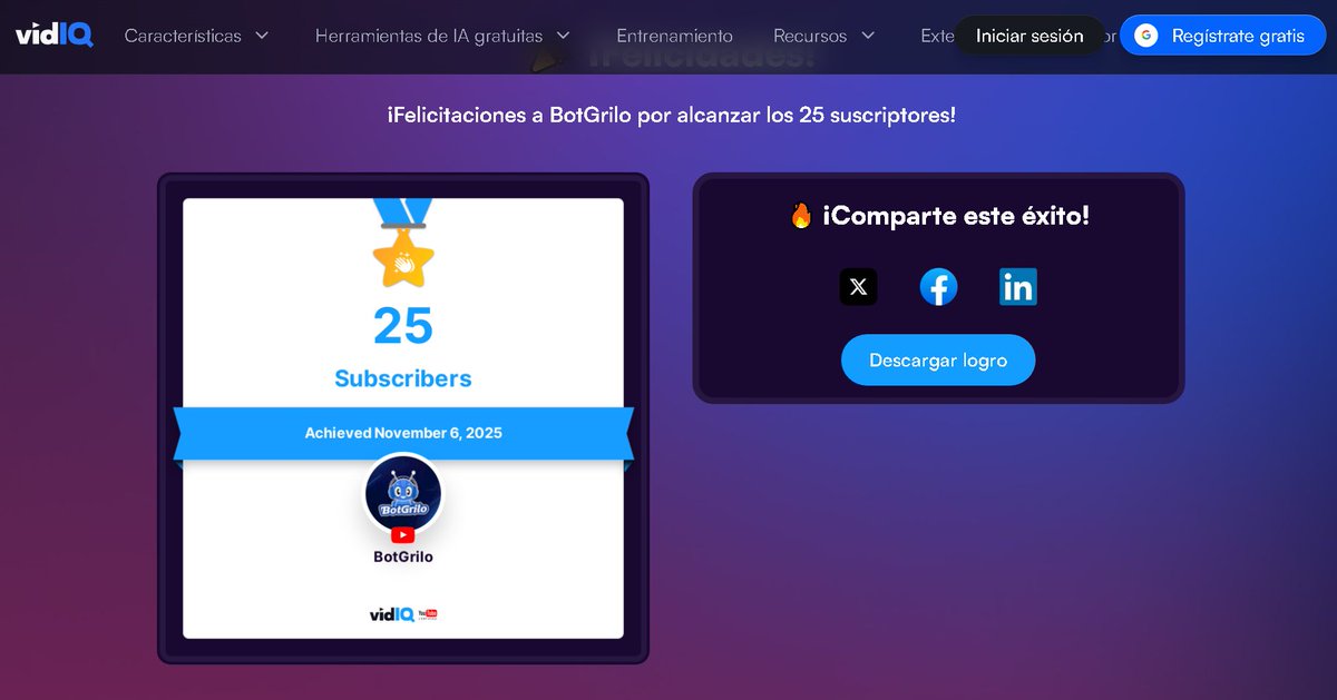 Mi canal de YouTube (BotGrilo) alcanzó los 25 suscriptores el 6 /11/2025, es un pequeño logro, pero es el inicio de algo increíble
NOTA: Mi nuevo video acaba de salir... y esta historia te va a hacer cuestionar TODO sobre la IA y nuestro futuro👇 youtu.be/sSyeeo4VjzQ
#botgrilo