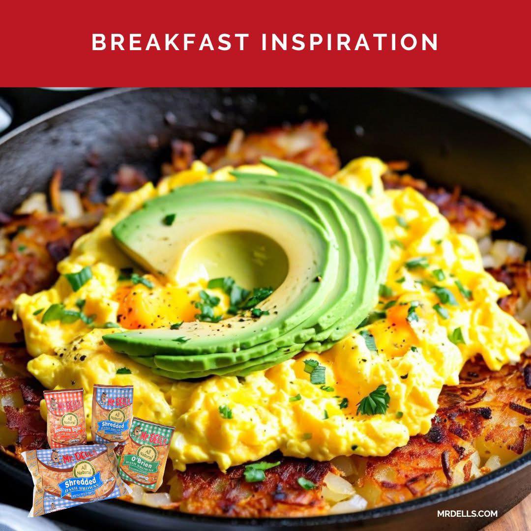 MrDellsTweets's tweet photo. Breakfast Inspiration: Start your skillet strong 🔥Sauté our O’Brien Hash Browns and top with scrambled eggs and avocado for a colorful, satisfying breakfast. #MrDells #OBrienStyle #EasyBreakfast #breakfastinspo❤️ https://t.co/VpcuAsBlpI