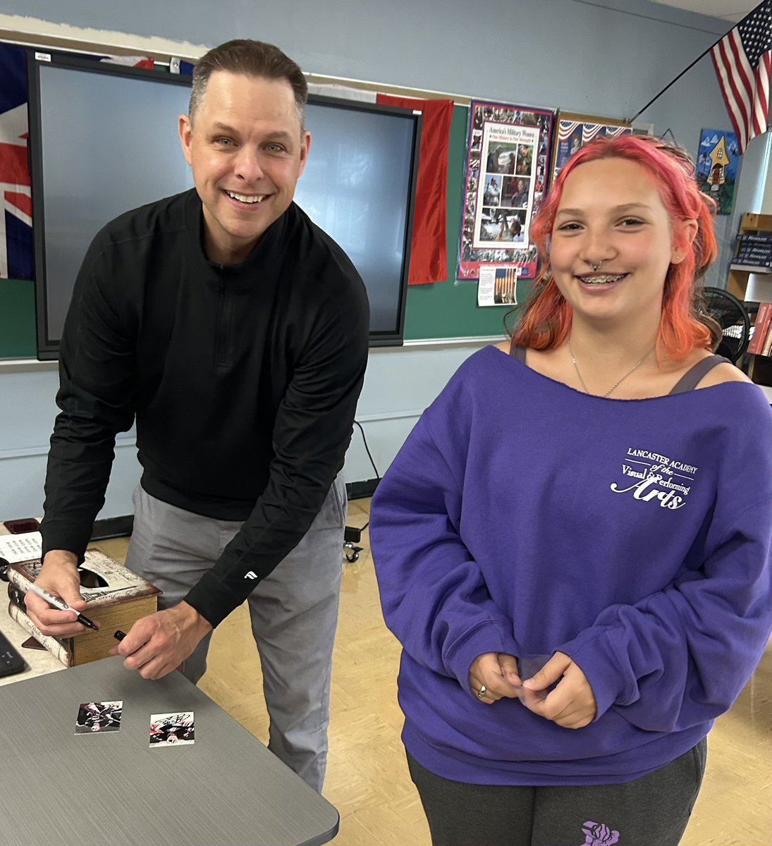 RossiPsycGlobal's tweet photo. Another fun AP Psych visit at LHS from Sabres alumni &amp; broadcaster Marty Biron in the books the day before Veterans Day! Marty’s son’s a West Point cadet. Many thanks to all the students and administration for today’s recognition. Have a good Veterans Day to all who’ve served. https://t.co/Gy6cv5W5Nv