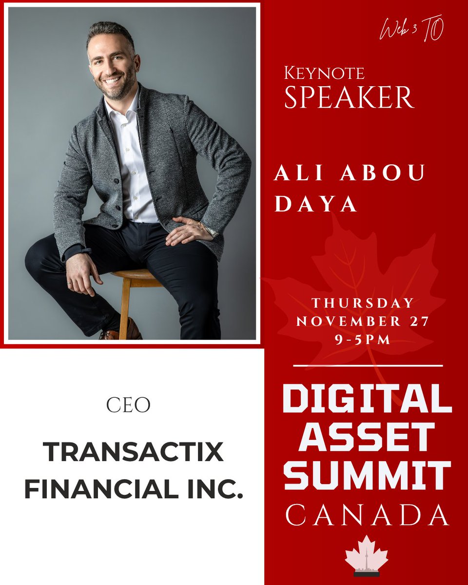 Web3To's tweet image. 🎤 Speaker Announcement:

We’re excited to announce @aliaboudaya, CEO of Transactix Financial Inc., joining Digital Asset Summit Canada (CADD) 🇨🇦

Ali and his team are launching CADX, a Canadian stablecoin bringing trust, stability &amp;amp; real-world utility to Canada’s digital asset…