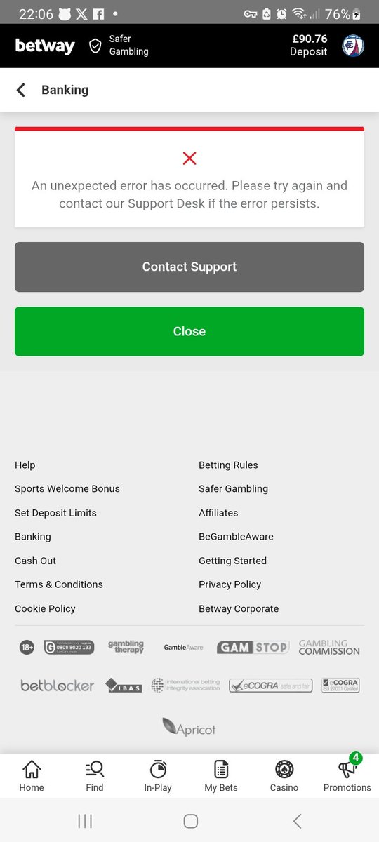 Dudley615's tweet photo. @BetwaySupport I'm currently having a technical problem with trying to withdraw my funds https://t.co/hO9qon1xin