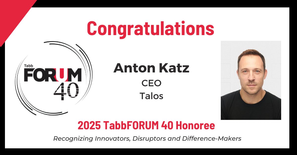 TabbFORUM's tweet image. Congratulations to Anton Katz, CEO of @talostrading on  his recognition as a 2025 TabbFORUM  40 honoree.  
lnkd.in/eMq4i4Wj 
#innovation #marketstructure #fintech @TABBGroup
#TabbFORUM40