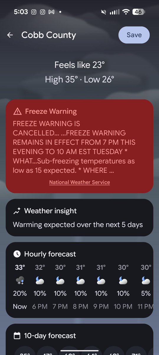 mrjmwalker's tweet photo. @NWS 
It's 5pm on Monday.  So which is it?
Cancelled or remains in effect? https://t.co/hFL3FAWd5Z