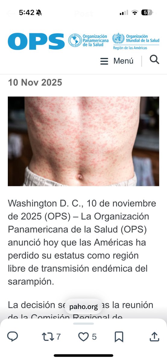 pyedlin's tweet photo. En la región de Las Américas hemos perdido la condición de “libre de Sarampión” dada por @opsoms , por la circulación sostenida en Canadá en el último año.
Es un ejemplo de lo dañinas que son las falacias antivacunas.
El sarampión natural puede ser GRAVE, DEJAR SECUELAS Y MATAR. https://t.co/vb0g8JHsm9