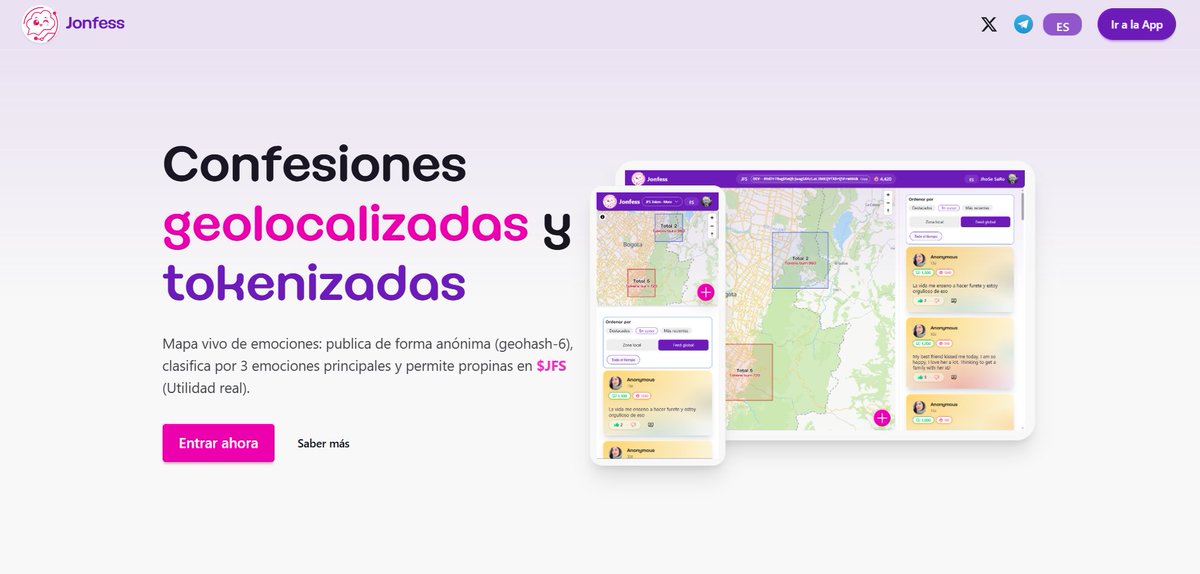 JarsGamer's tweet photo. @devjonfess 

Hay verdades que pesan. Jonfess es un mapa de emociones con confesiones anónimas. Entra con Google o Phantom, reacciona y, si te toca, deja una propina opcional en $JFS. No necesitas wallet. 

💜 https://t.co/k3HaqNFcCq https://t.co/vYDDKSzAsq