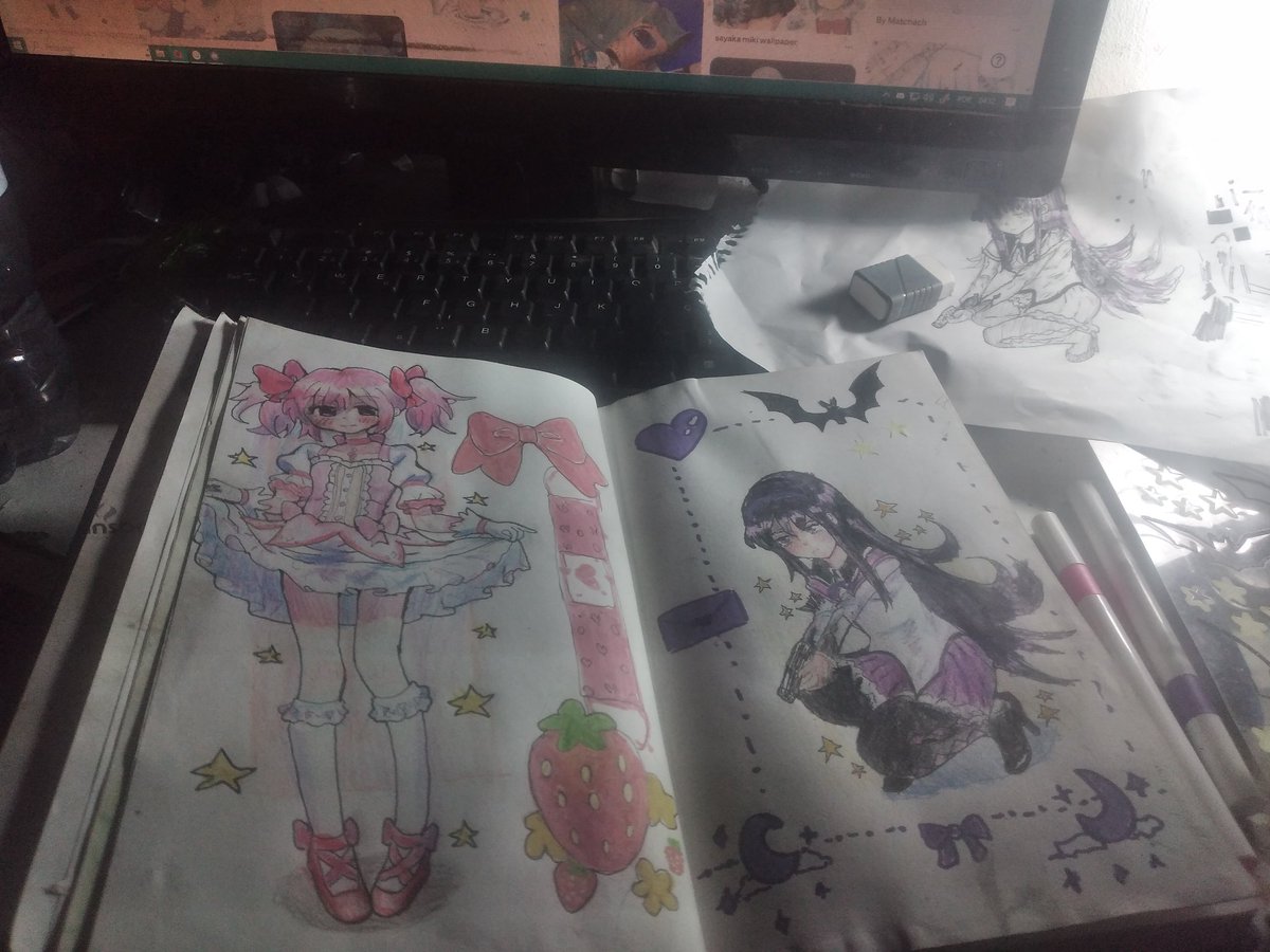 rubylistic's tweet photo. trad art can be fun sometimes c: sayaka coming up 2night!

#sketchbookspread #sketchbook 
  #魔法少女まどかマギカ https://t.co/m3eQi9qA80