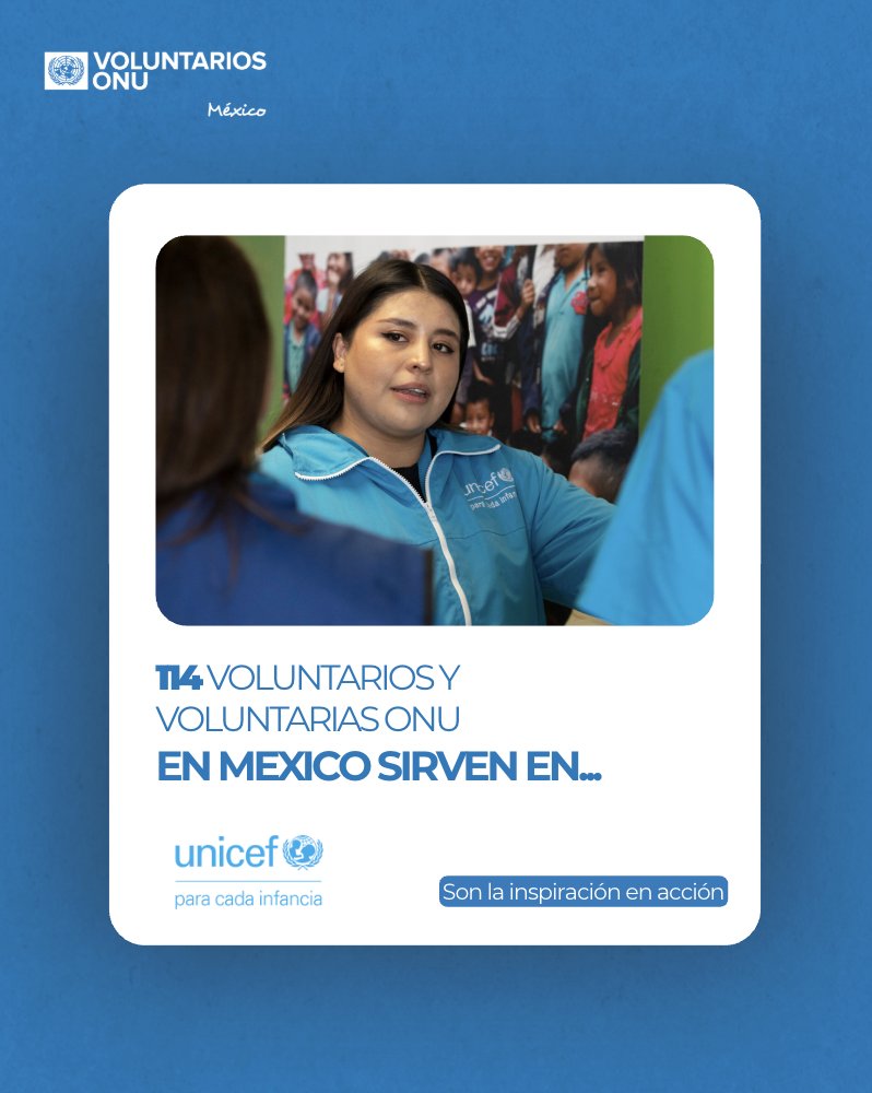 💬 En colaboración con <a href="/UNICEFMexico/">UNICEF México</a> , 114 Voluntarios/as ONU están impulsando acciones clave para promover la igualdad de oportunidades y proteger los derechos de la infancia. ¡Gracias por hacer posible este impacto compartido!