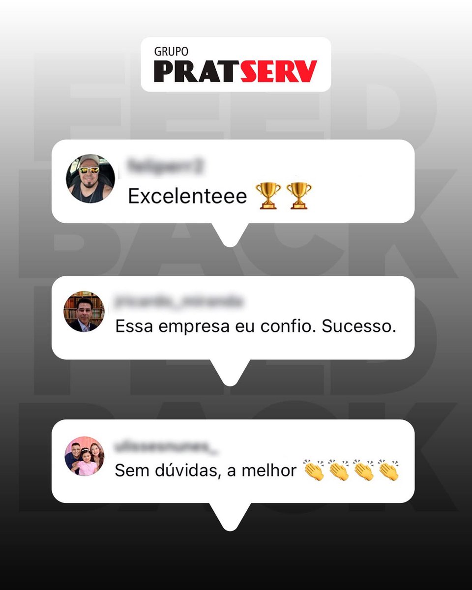 Praticats's tweet photo. Alguns feedbacks que reforçam que estamos no caminho certo! 🫱🏻🫲🏼
Mais do que gratidão, sentimos a certeza de que nossa missão tem se cumprido: oferecer qualidade, confiança e excelência em cada serviço prestado.
#PratServ #ExcelênciaEmServiços #Qualidade #Compromisso #Satisfação https://t.co/8F5YKdQ5EN