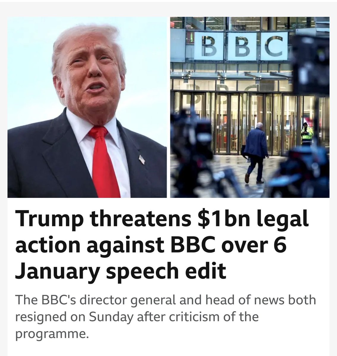 <a href="/BBCNews/">BBC News (UK)</a> I hope Trump does take you to court.  The BBC needs to be shut down, they cannot be trusted.
