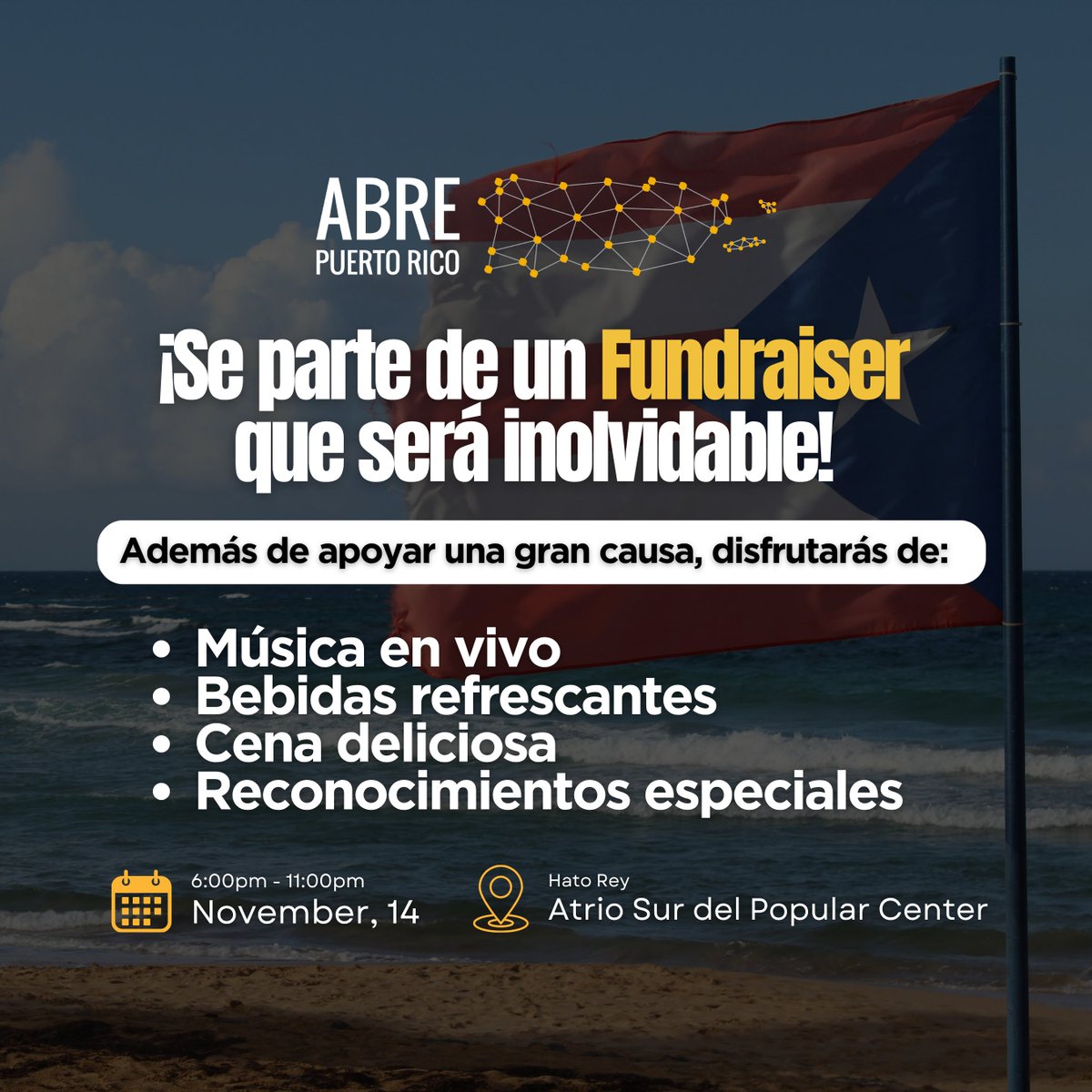 Además de apoyar una gran causa, disfrutarás de:

🎶 Música en vivo
🍽️ Cena Deliciosa
🍹 Bebidas refrescantes
🏆 Reconocimientos especiales

¡Y muchas sorpresas más! ¡Nos vemos el 14 de noviembre en el Atrio Sur del Popular Center, en Hato Rey!