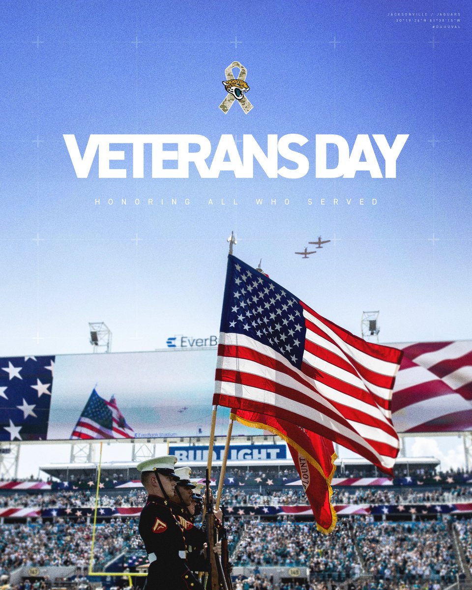 Jaguars's tweet photo. Honoring veterans today and every day 👏

#SaluteToService https://t.co/tGbAuHMVLD